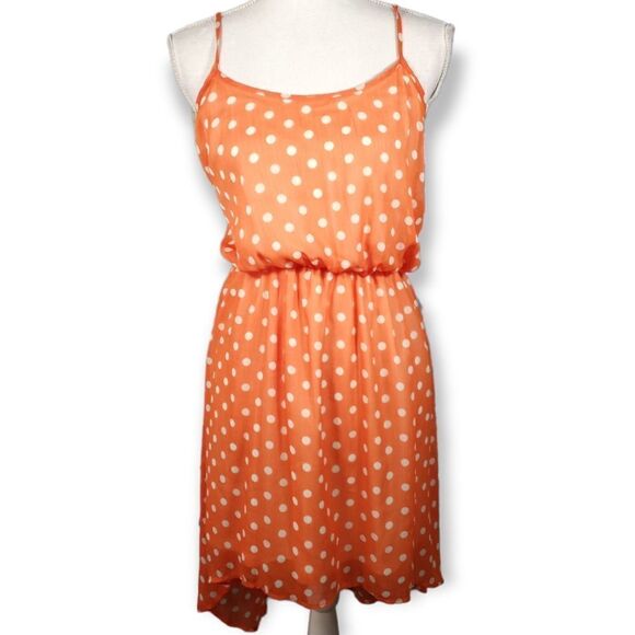 ALMOST FAMOUS ORANGE & CREAM POLKA-DOT DRESS SZ.L EUC - Picture 1 of 6
